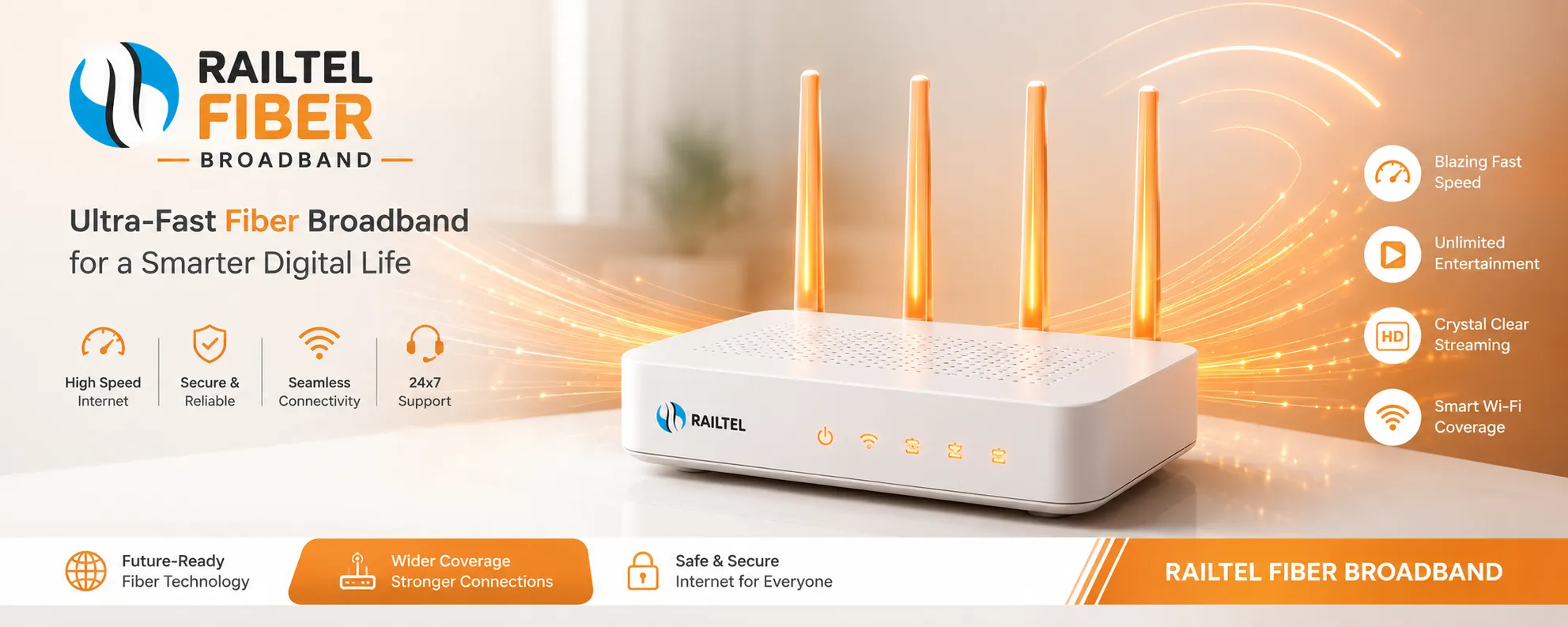 Railtel Fiber Broadband router and connectivity